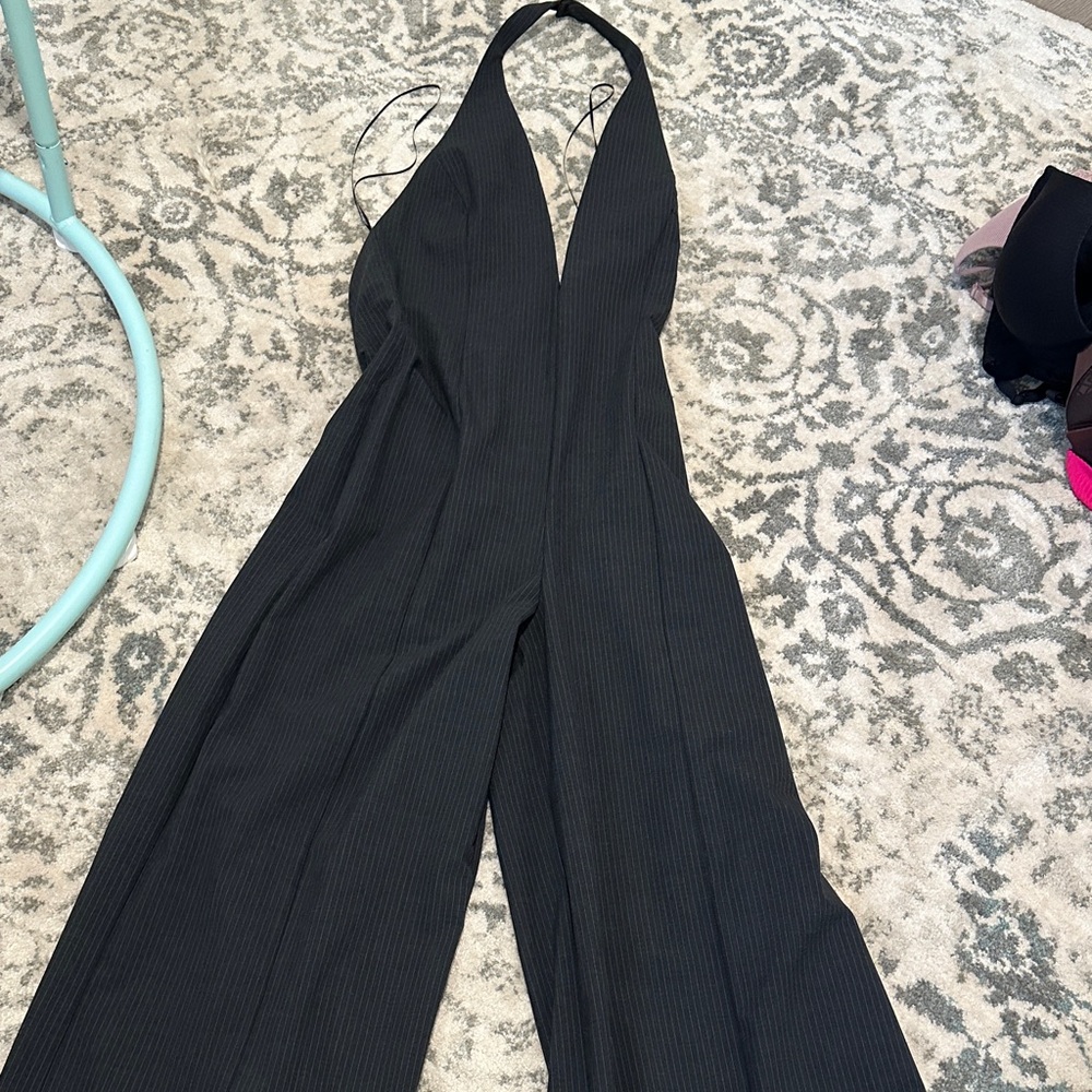 Zara Black Pinstripe Halter Jumpsuit
